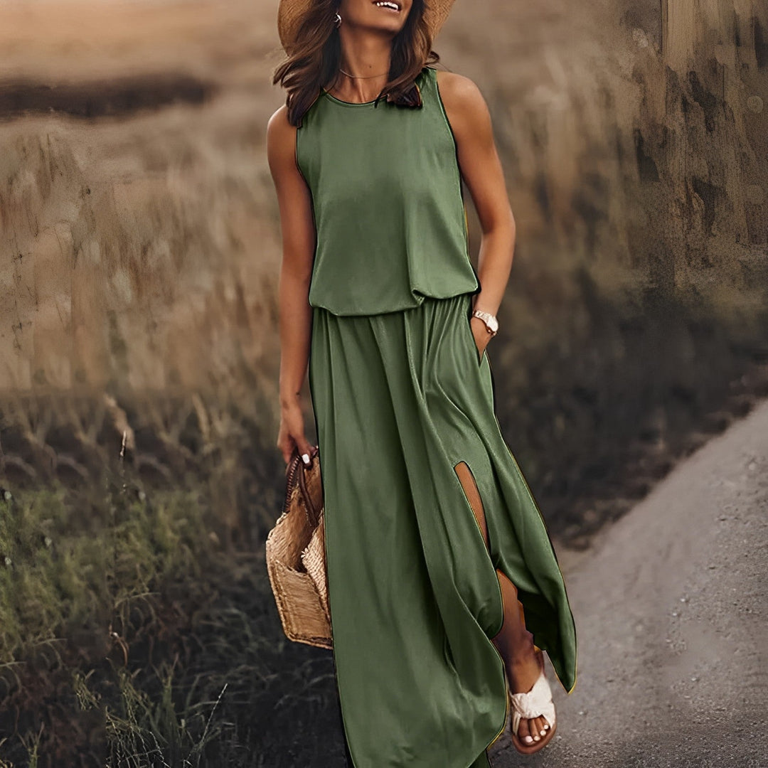 Whitney | Women's Plain Sleeveless Dress with Slit