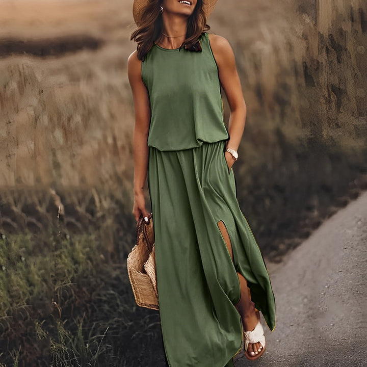 Whitney | Women's Plain Sleeveless Dress with Slit