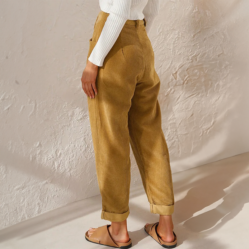 Elise | Women’s High Waisted Corduroy Pants with Folded Hem