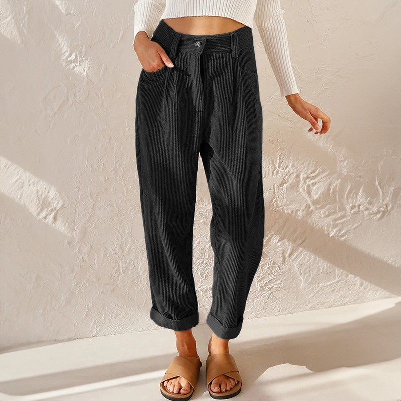 Elise | Women’s High Waisted Corduroy Pants with Folded Hem