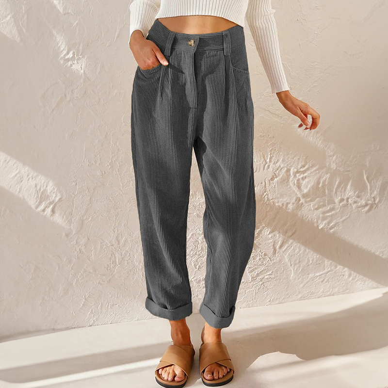 Elise | Women’s High Waisted Corduroy Pants with Folded Hem