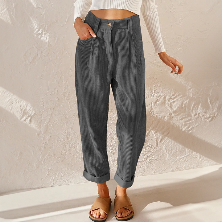 Elise | Women’s High Waisted Corduroy Pants with Folded Hem