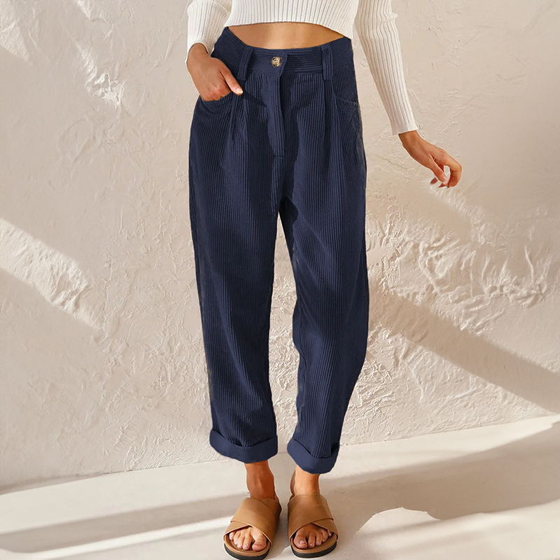 Elise | Women’s High Waisted Corduroy Pants with Folded Hem