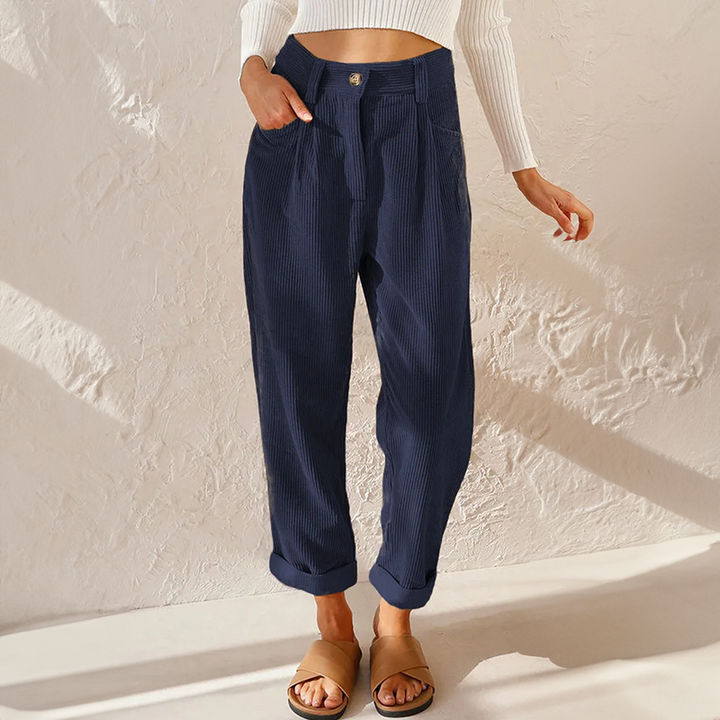 Elise | Women’s High Waisted Corduroy Pants with Folded Hem