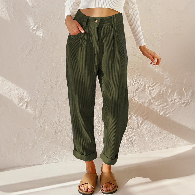 Elise | Women’s High Waisted Corduroy Pants with Folded Hem