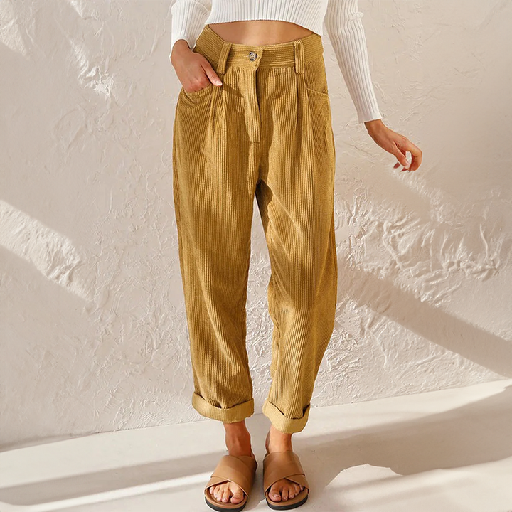 Elise | Women’s High Waisted Corduroy Pants with Folded Hem