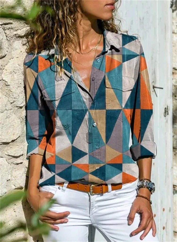 Peyton | Women's Geometric Print Button Down Summer Shirt