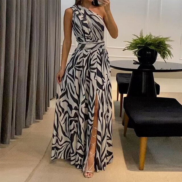 Chelsea | Women's Printed Maxi Dress with Asymmetrical and Slit