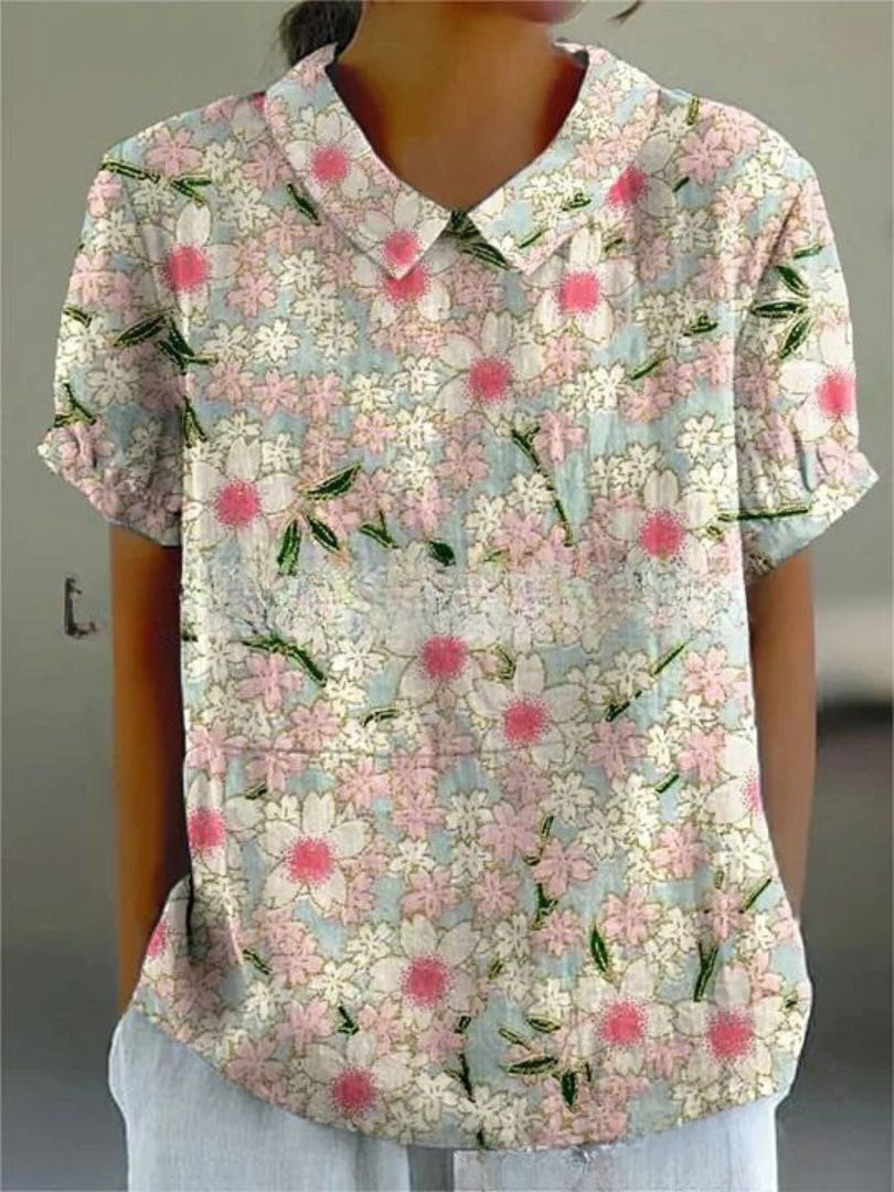 Elara | Women’s Floral Short Sleeve Blouse with Collar