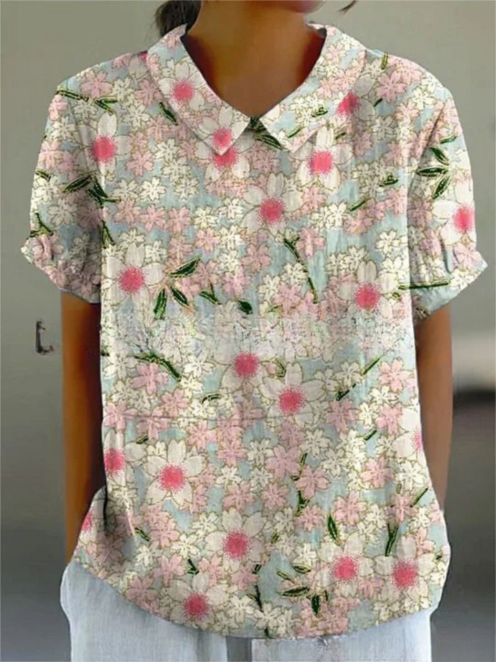 Elara | Women’s Floral Short Sleeve Blouse with Collar
