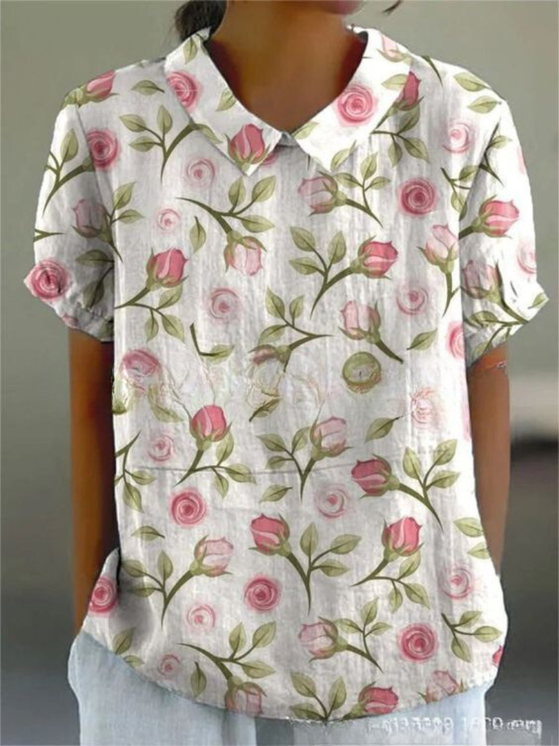 Elara | Women’s Floral Short Sleeve Blouse with Collar