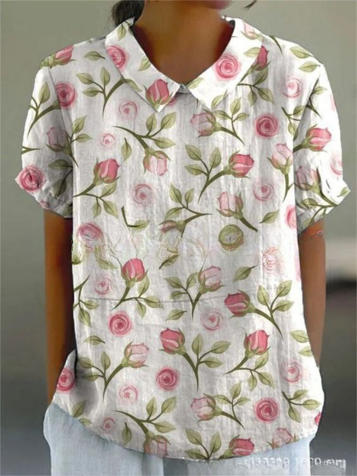 Elara | Women’s Floral Short Sleeve Blouse with Collar