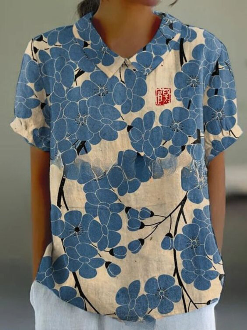 Elara | Women’s Floral Short Sleeve Blouse with Collar