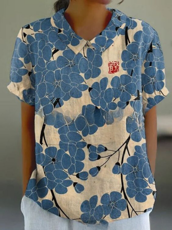 Elara | Women’s Floral Short Sleeve Blouse with Collar