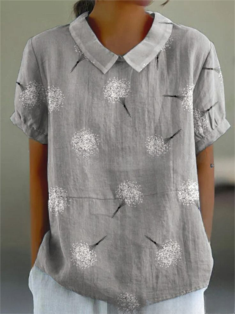 Elara | Women’s Floral Short Sleeve Blouse with Collar