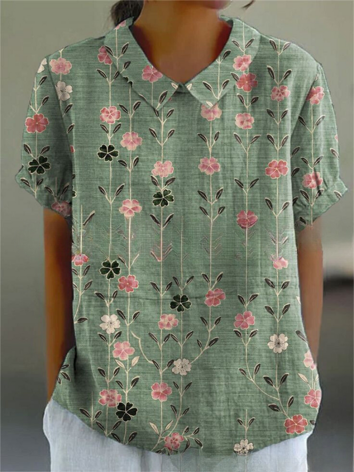 Elara | Women’s Floral Short Sleeve Blouse with Collar