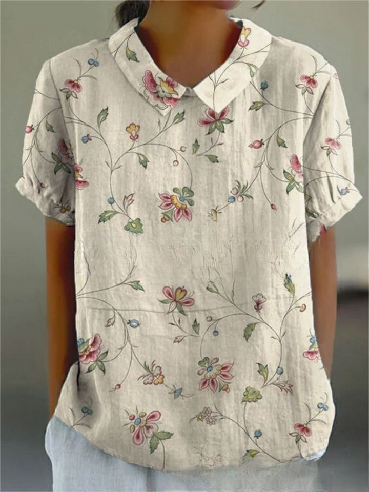 Elara | Women’s Floral Short Sleeve Blouse with Collar