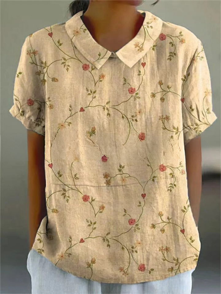Elara | Women’s Floral Short Sleeve Blouse with Collar