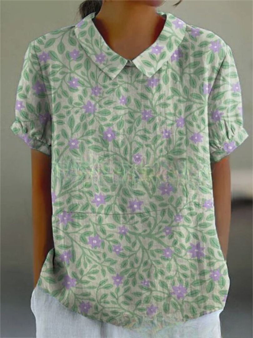 Elara | Women’s Floral Short Sleeve Blouse with Collar