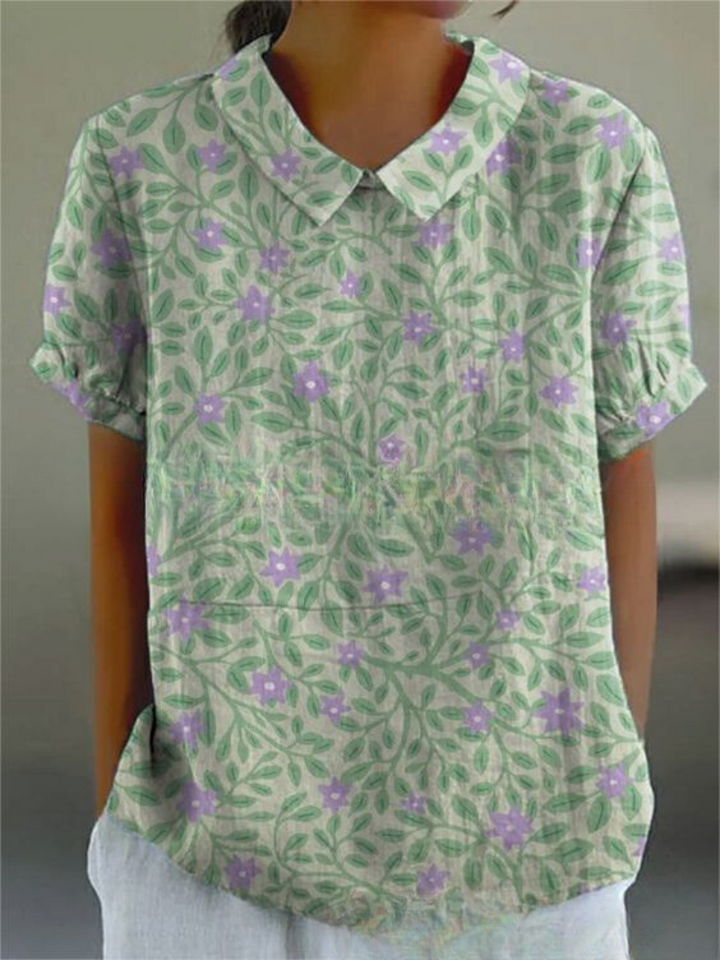 Elara | Women’s Floral Short Sleeve Blouse with Collar