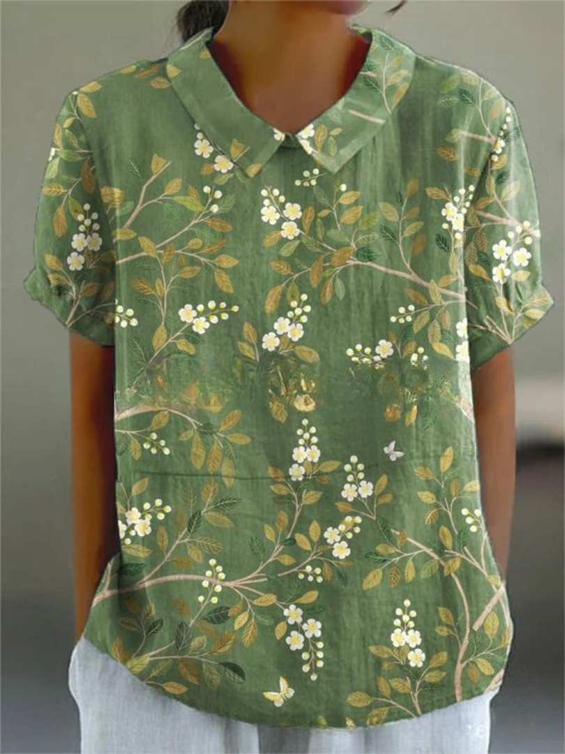 Elara | Women’s Floral Short Sleeve Blouse with Collar