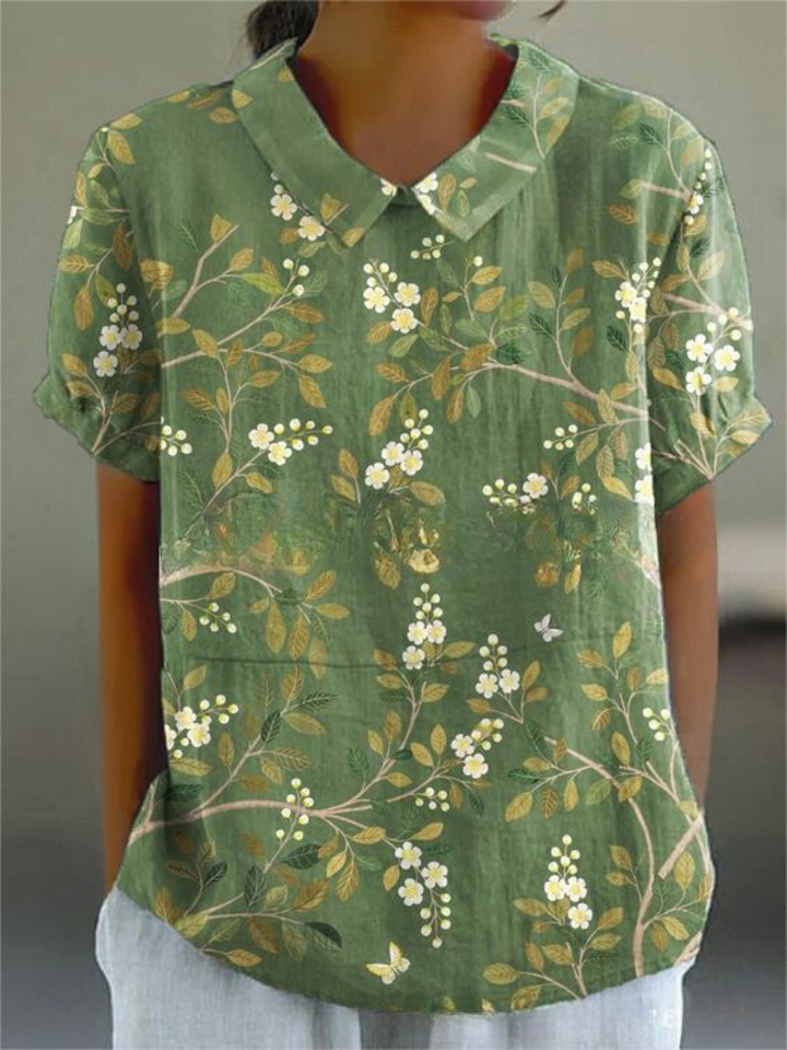 Elara | Women’s Floral Short Sleeve Blouse with Collar
