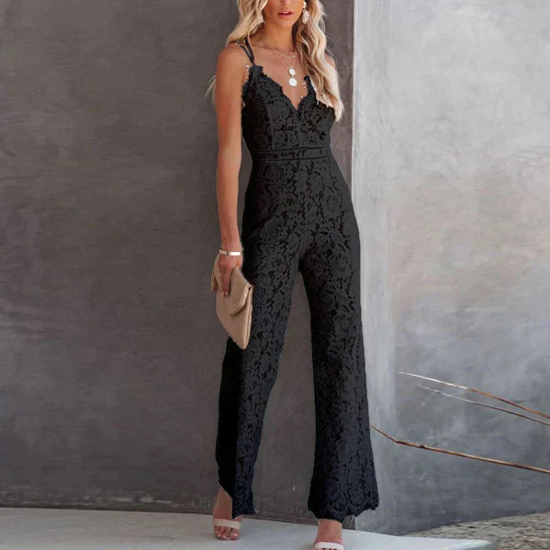 Brittany | Women's Lace Sleeveless Jumpsuit with Deep V-neck