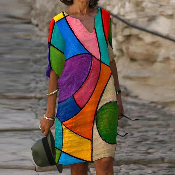 Danielle | Women's Printed A Line Midi Dress with Half Sleeves