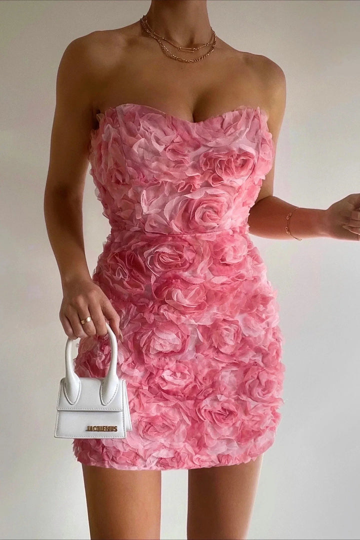 Vivienne | Women's Strapless Evening Mini Dress with 3D Floral