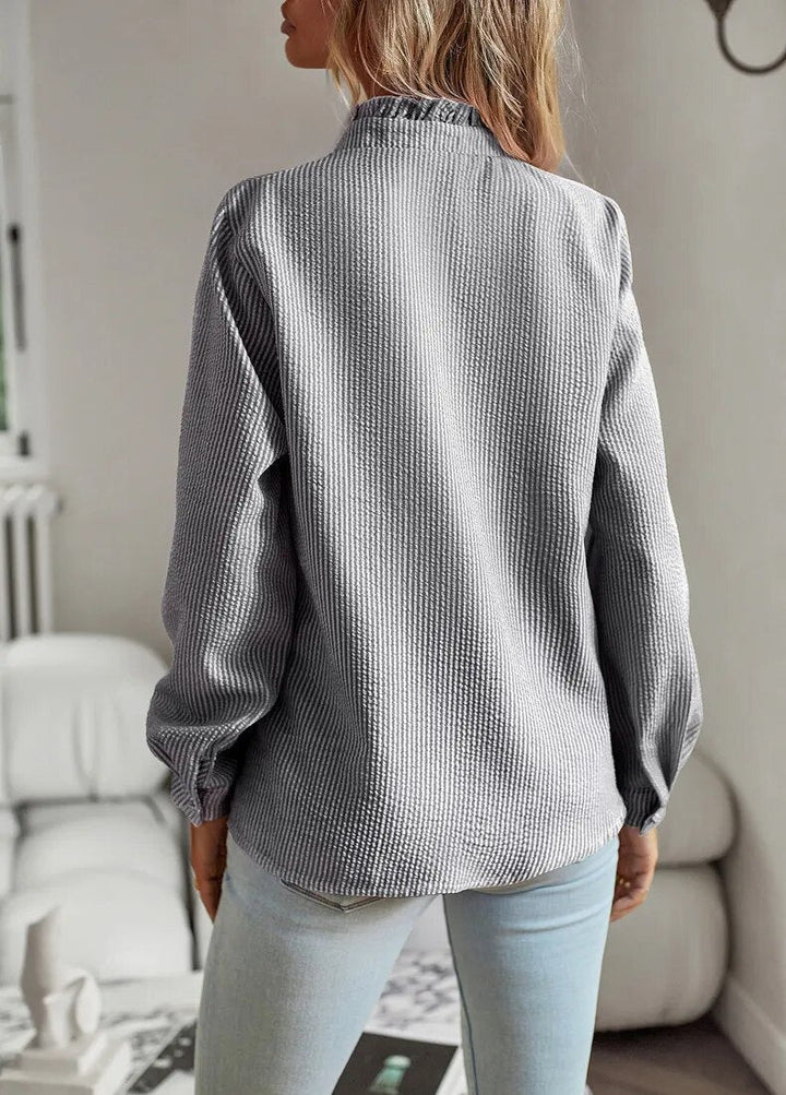 Charlotte | Women's V-Neck Ruffle Trim Striped Blouse