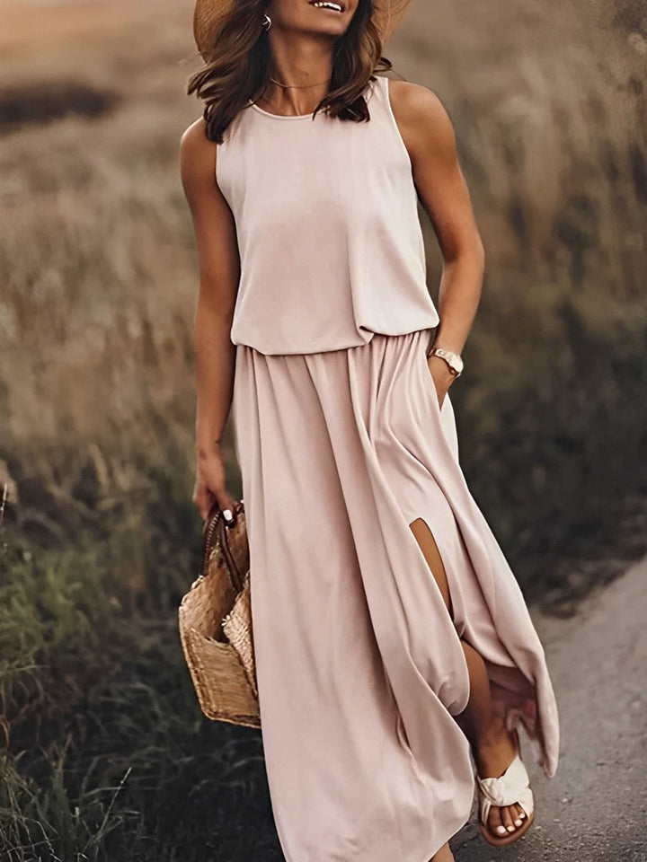 Whitney | Women's Plain Sleeveless Dress with Slit