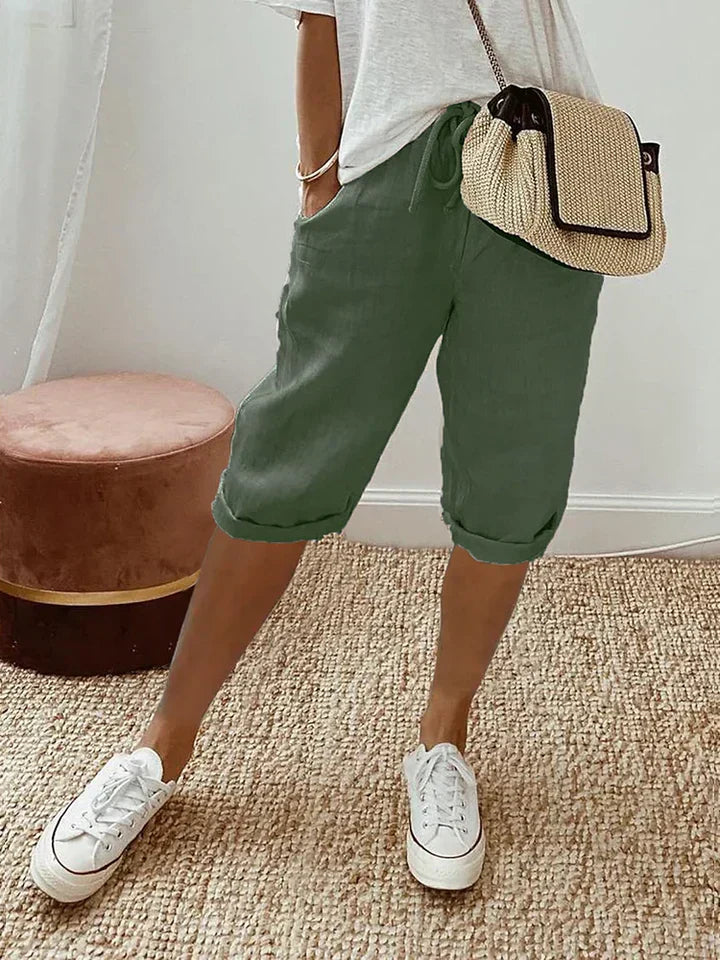 Norielle | Women's Linen Folded Hem Shorts with Drawstring