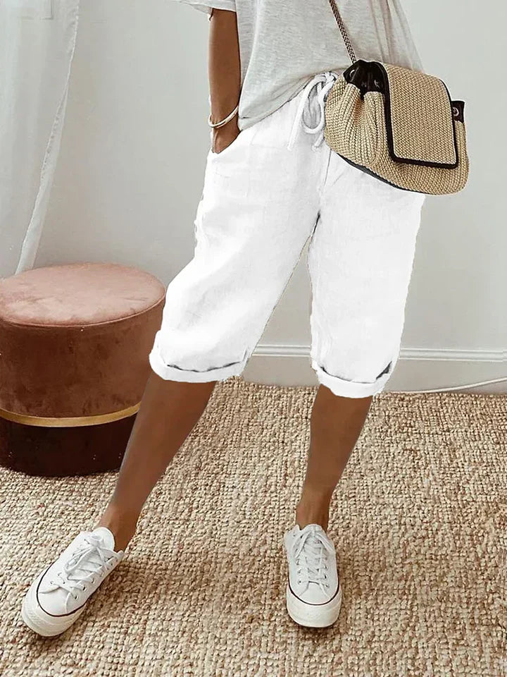 Norielle | Women's Linen Folded Hem Shorts with Drawstring