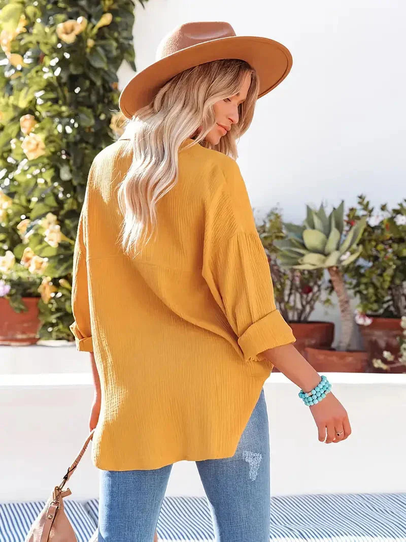 Kiara | Women's Long Sleeve Top with Button and Chest Pocket