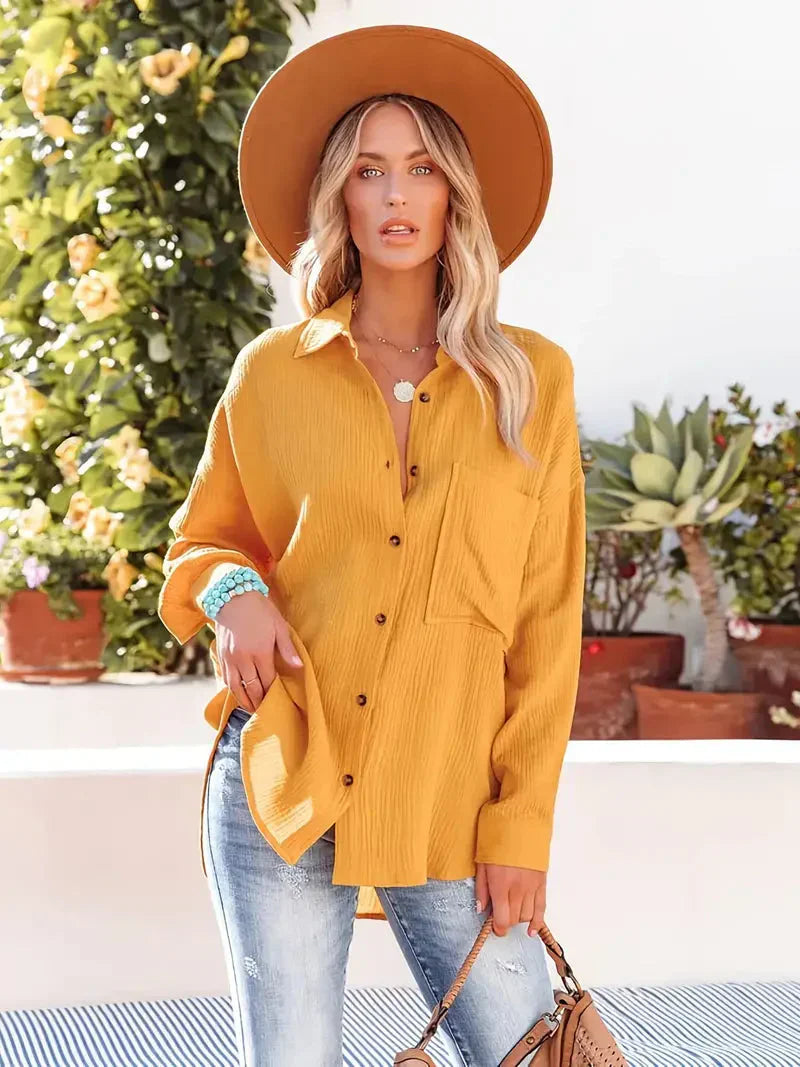 Kiara | Women's Long Sleeve Top with Button and Chest Pocket
