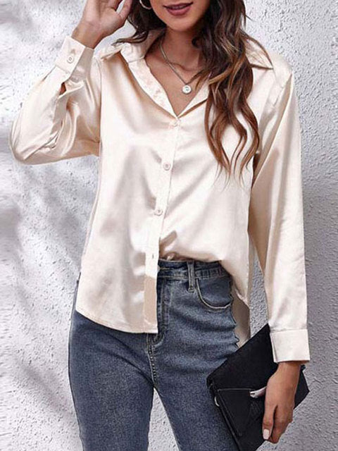 Lila | Women's Long Sleeve Satin Blouse with Buttons