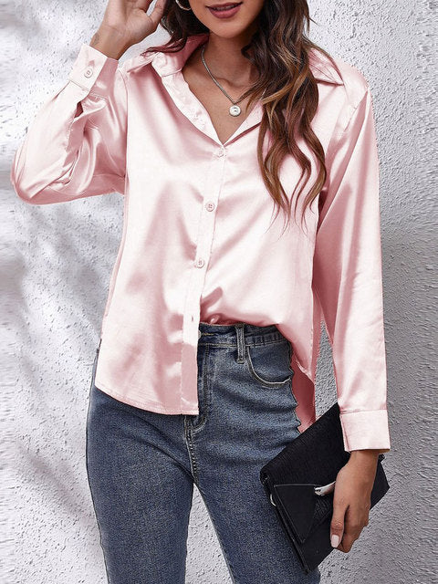 Lila | Women's Long Sleeve Satin Blouse with Buttons