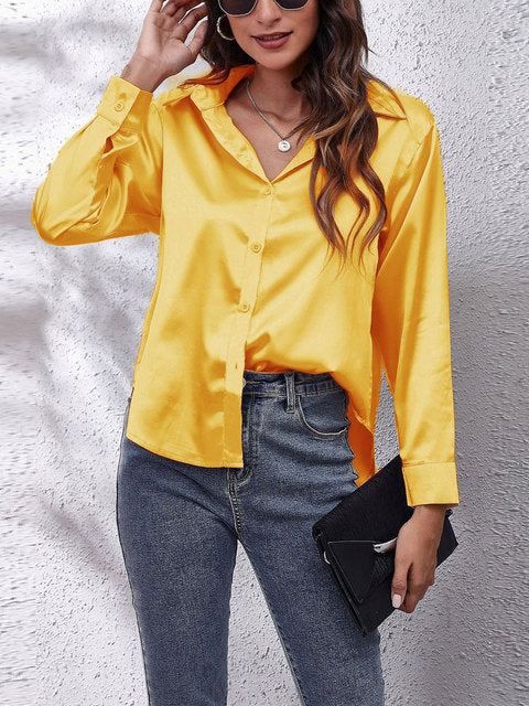 Lila | Women's Long Sleeve Satin Blouse with Buttons