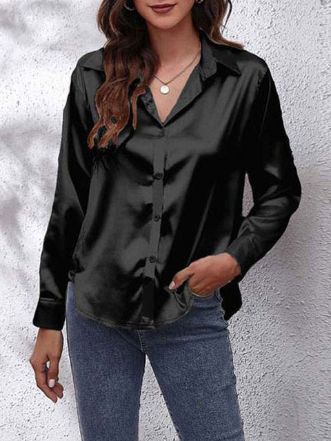Lila | Women's Long Sleeve Satin Blouse with Buttons