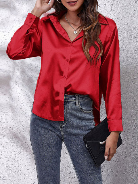 Lila | Women's Long Sleeve Satin Blouse with Buttons