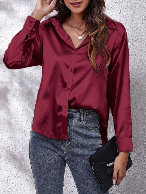 Lila | Women's Long Sleeve Satin Blouse with Buttons