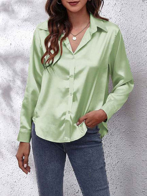 Lila | Women's Long Sleeve Satin Blouse with Buttons