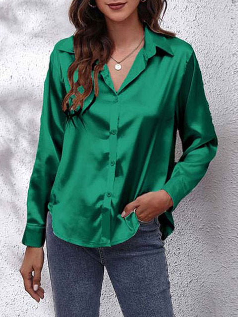 Lila | Women's Long Sleeve Satin Blouse with Buttons