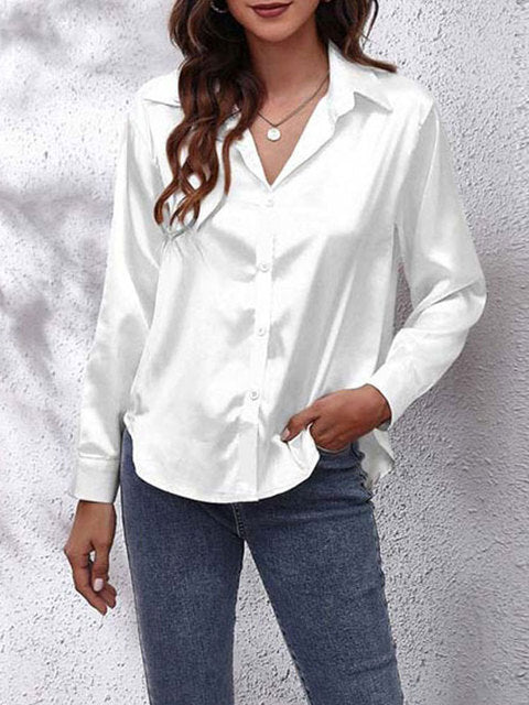 Lila | Women's Long Sleeve Satin Blouse with Buttons