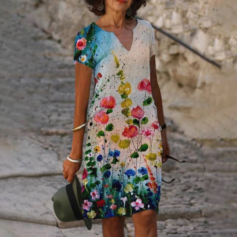 Allie | Women's Floral Print Mini Summer Dress with V-neck