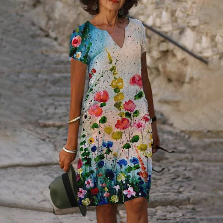 Allie | Women's Floral Print Mini Summer Dress with V-neck
