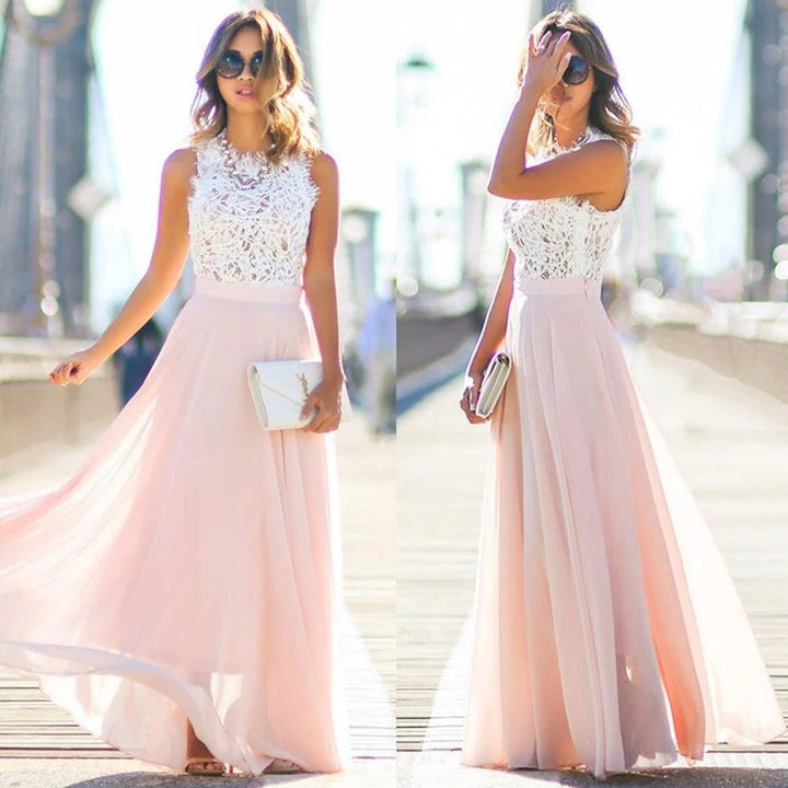 Kelsey | Women's Lace Flared Maxi Dress with Sleeveless
