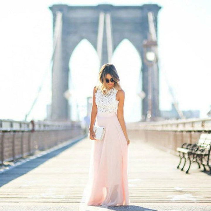 Kelsey | Women's Lace Flared Maxi Dress with Sleeveless