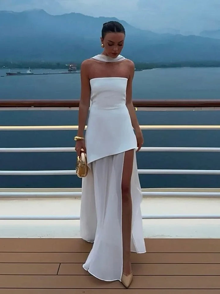 Morgan | Women's Starpless Maxi Dress with Scarf and Layered Slit