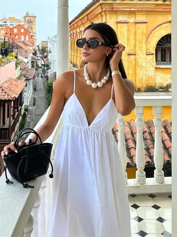 Summer | Women's Sleeveless Low Back V-Neck Maxi Dress